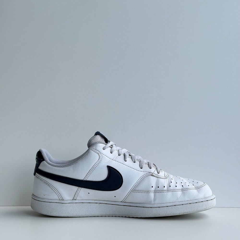 Nike Court Vision Low Mens 10 White Navy Leather Retro Basketball Shoes Y2K - Picture 4 of 9